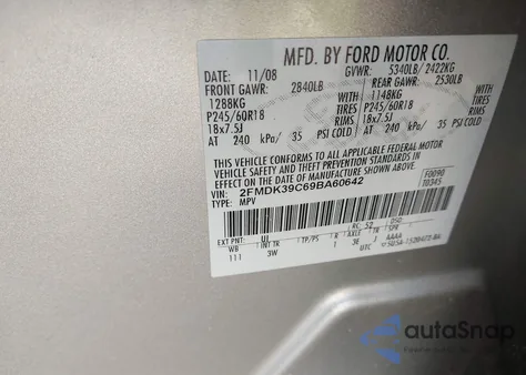 2009 Ford Edge Limited z USA, uszkodzony, nr VIN 2FMDK39C69BA60642